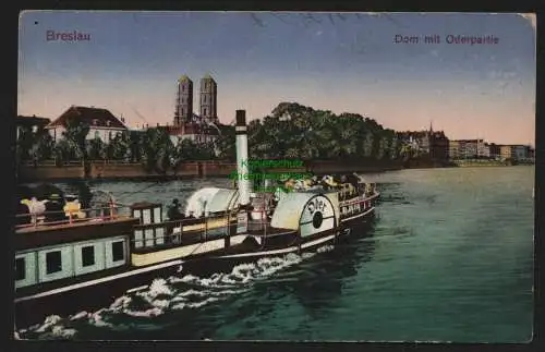 150183 Ansichtskarte Breslau 1914 Dom mit Oderpartie Dampfer