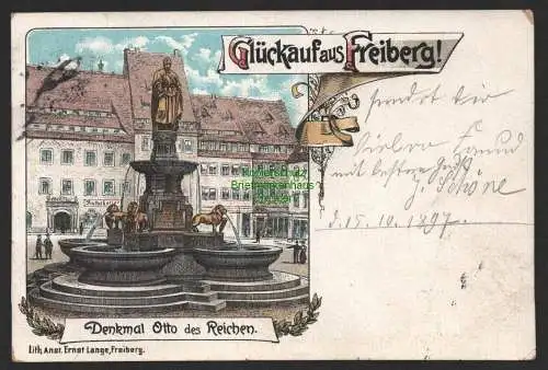 150150 Ansichtskarte Litho Glückauf Freiberg 1897 Denkmal Otto des Reichen