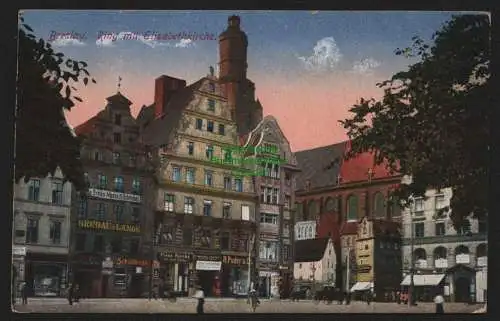 150194 Ansichtskarte Breslau um 1915 Ring mit Elisabethkirche