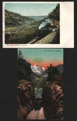 150263 2 Ansichtskarte Brünigbahn Passhöhe Zug im Durchbruch, bei Lungern um 1900