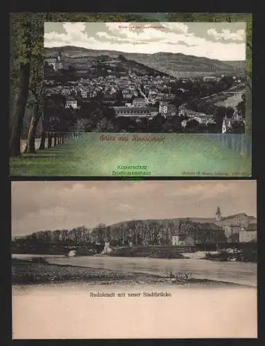 150231 2 Ansichtskarte Rudolstadt um 1900 neue Stadtbrücke Blick von der Justinshöhe