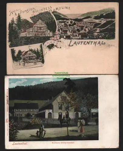 150239 2 Ansichtskarte Lautenthal im Harz Litho Hotel & Pension Prinzess Caroline um 1900