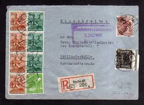 H1905 Handstempel Bezirk 3 Berlin 25 Einschreiben Abs. Westberlin wegen Portoers