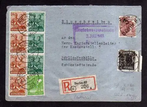 h1905 Handstempel Bezirk 3 Berlin 25 Einschreiben Abs. Westberlin wegen Portoers