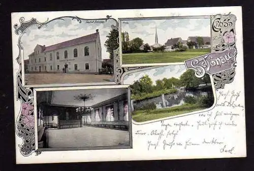 110497 Ansichtskarte Schönau Sachsen Gasthaus Restaurant Saal Kirche 1906
