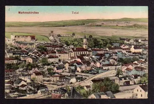 101334 Ansichtskarte Markneukirchen 1916 Bahnhof Bahnstrecke Bahngelände ? Feldpost