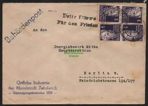 B10705 Brief DDR Propaganda Zehdenick 1951 Deine Stimme Für den Frieden