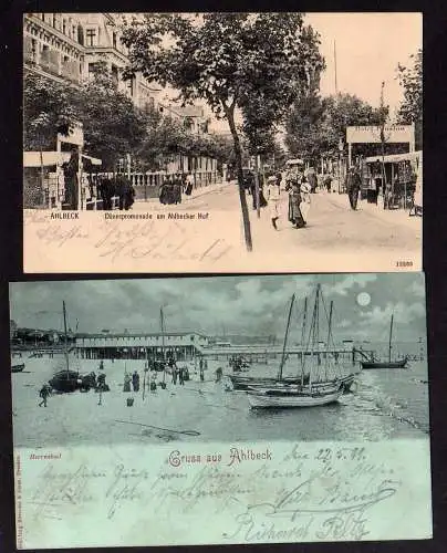 93642 2 Ansichtskarte Ahlbeck 1899 Herrenbad Strand Ahlbecker Hof Hotel 1905