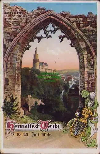 154615 Ansichtskarte Heimatfest Weida 18. - 20. Juli 1914 Offizielle Fest  Postkarte