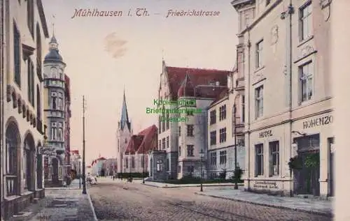 153456 Ansichtskarte Mühlhausen Thüringen Friedrichstraße Kirche Hotel Hohenzollern 1908