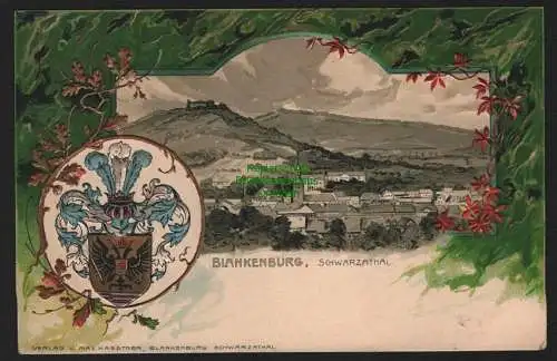 149552 AK Wappenprägekarte Blankenburg Schwarzatal um 1900