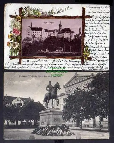 131061 2 Ansichtskarte Sigmaringen Fürst Leopold Denkmal 1911 Schloss 1902