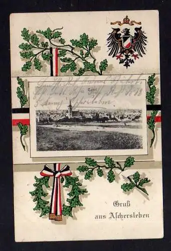 112941 AK Aschersleben Total 1916 patriotische AK 1. WK Wappen Fahne Eichenlaub