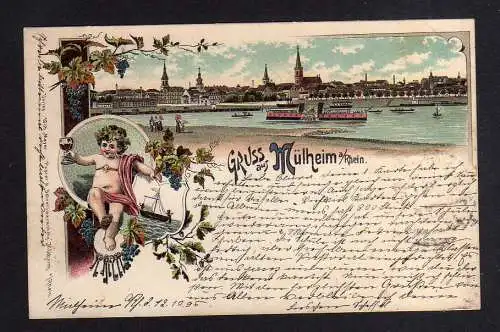 112266 AK Mülheim am Rhein Litho 1896 Panorama Kind Wein Weintrauben