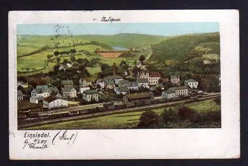 104228 Ansichtskarte Einsiedel bei Chemnitz 1907 Bahnhof im Hintergrund Talsperre