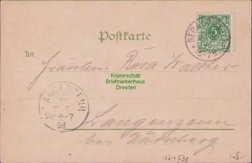 171538 AK Gera 1898 FERBER THURM FÜRSTL. KÜCHENGARTEN ZABEL SCHULE HANDELSSCHULE