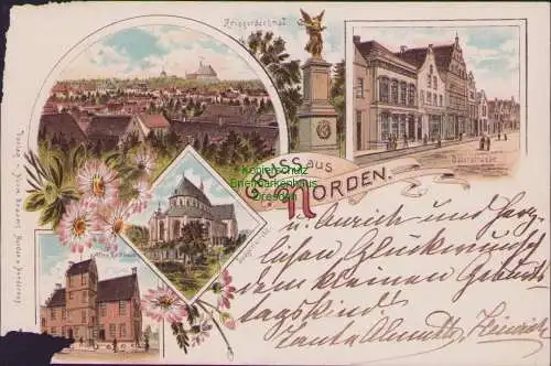 171522 AK Norden 1899 Altes Rathaus Kriegerdenkmal Ludgerikirche Osterstrasse