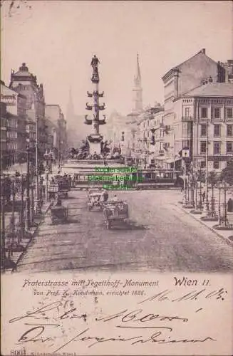 171501 AK Wien 1905 Praterstrasse mit Tegetthoff- Monument von Prof K Kundmann