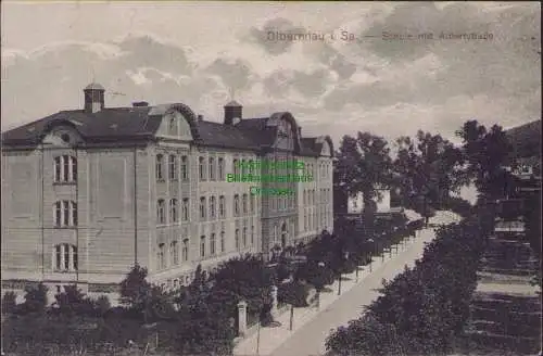 171483 AK Olbernhau i. Sa. Schule mit Albertstraße 1915 Feldpost