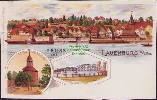 171383 AK Lauenburg Elbe um 1900 ALTER SCHLOSSTURM ELBBRÜCKE Freystatzky