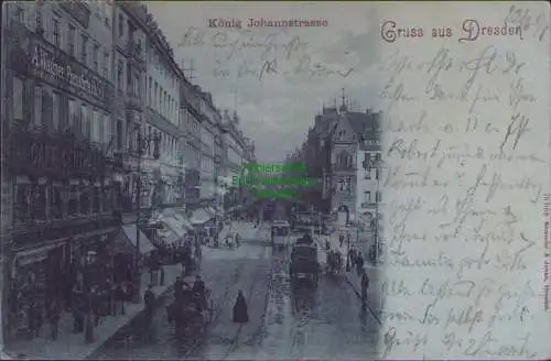 171335 AK Mondscheinkarte König Johannstrasse Gruss aus Dresden 1898