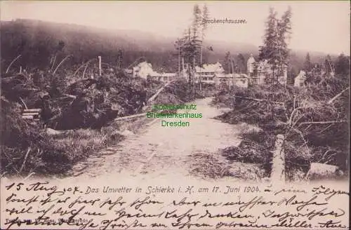 171334 AK Brockenchaussee Das Unwetter in Schierke i. H. am 17. Juni 1904