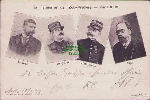 171324 AK Erinnerung an d. Zola-Prozess Paris 1898 Labori Dreyfus Esterhazy Zola