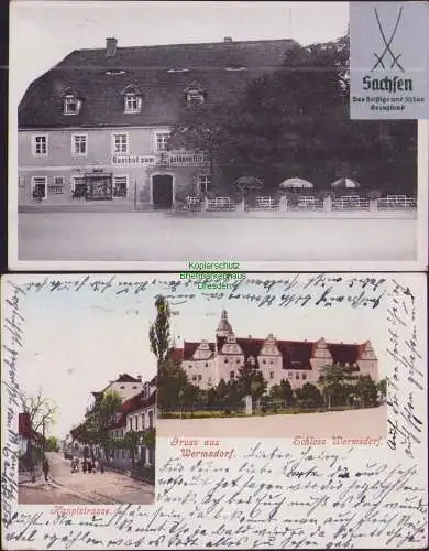 171283 2 AK Schloss Wermsdorf um 1905 Gasthof Goldener Hirsch 1938