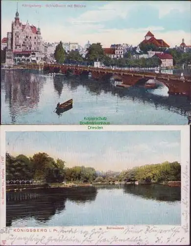 171254 2 AK Königsberg i. Pr. 1905 Schloßteich mit Brücke 1907 Bahnpost