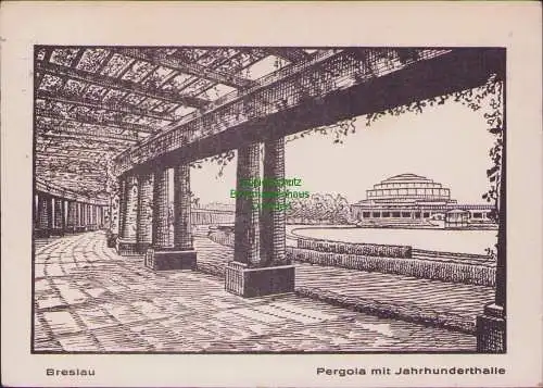 171252 AK Breslau Pergola mit Jahrhunderthalle 1943 Künstlerkarte