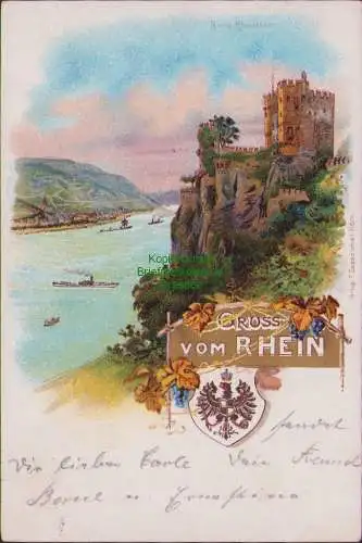 171221 AK Litho Gruss vom Rhein Rüdesheim am Rhein 1901