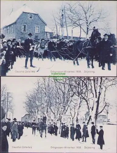 171058 AK Clausthal-Zellerfeld Winterfest 1908 Skijköring Verlag H. Uppenborn