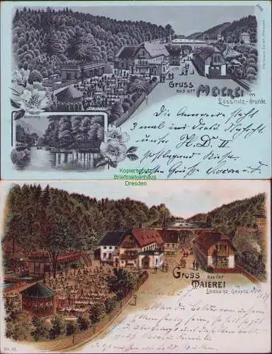 171055 2 AK Meierei im Lössnitz Grunde 1899 1900 Litho 1x farbig, 1x Silberdruck