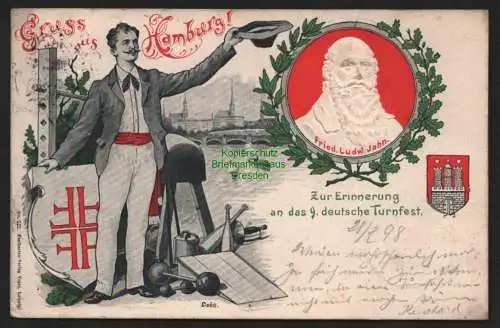 150332 AK Hamburg 1898 9. deutsches Turnfest Turnvater Jahn geprägt