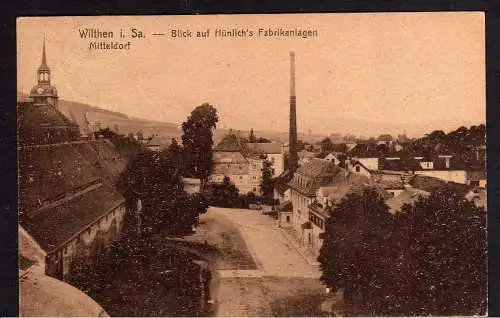 100380 Ansichtskarte Wilthen Mitteldorf Hünlichs Fabrik Fabrikanlagen 1923