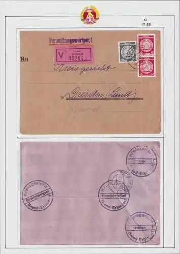 B15981 DDR ZKD Brief Verwaltungswertpost Wert-Zettel V rosa Papier 1955 5. Per