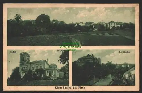 147063 AK Klein Sedlitz bei Pirna Schloß Dorfstraße Panorama 1931 Kolonialwaren