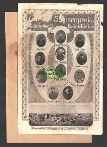 141216 AK Chemnitz Pestowerke Großer Sachsenpreis 1911 Radrennen Teilnehmer