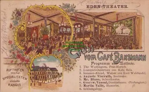 155583 AK Bielefeld 1898 Eden Theater Cafe Bansmann