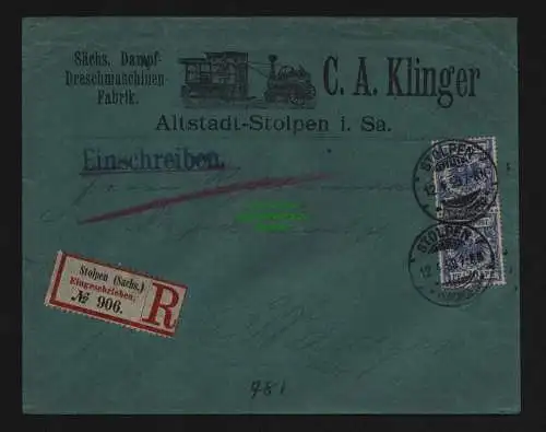 B12000 Brief DR Krone Adler 1899 Stolpen nach Bautzen Sächs. Dreschmaschinen