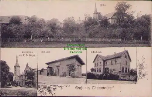 158322 AK Thommendorf 1907 Kirche Warenhaus Geyer Bahnhof Schule Naumburg Quais