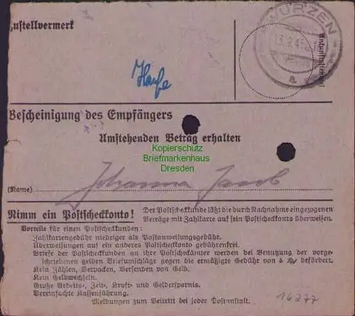 B16277 Gebühr bezahlt 1945 Postanweisung 27 Golzern Mulde 12.9.45 nach Wurzen