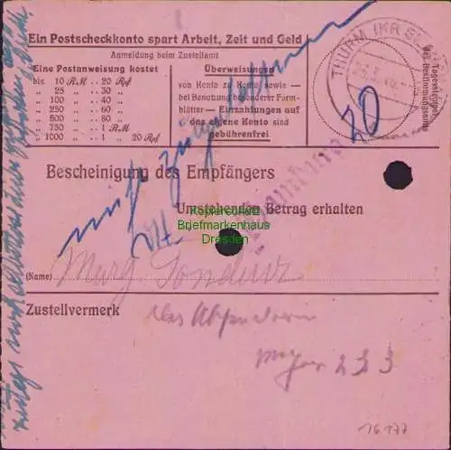 B16177 Gebühr bezahlt 1946 Postanweisung 41 Glauchau zurück nicht zugelassen 2.3