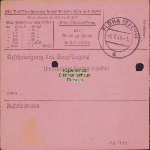 B16172 Sächsische Schwärzung 1945 Postanweisung 41 Niederwiesa 6.7.45 2x 15 Pfg.