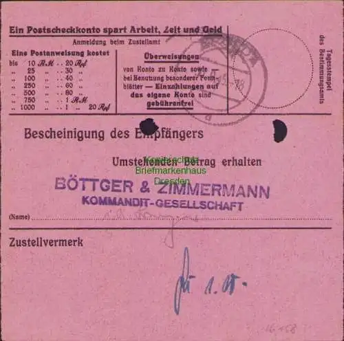 B16158 Gebühr Bezahlt 1945 Postanweisung 27 Roßwein Nummerator 28.9.45 nach Apol