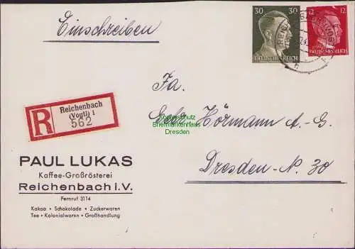 B17506 Einschreiben R-Brief 562 an Gebr. Hörmann A.-G. Reichenbach Vogtl. 1943