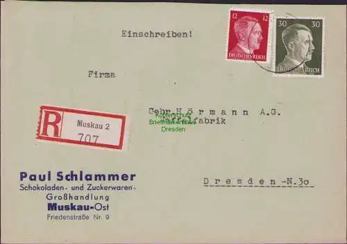 B17496 Einschreiben R-Brief 707an Gebr. Hörmann A.-G. Muskau 1943