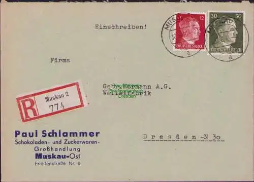 B17495 Einschreiben R-Brief 774 an Gebr. Hörmann A.-G. Muskau 1943