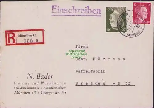 B17483 Einschreiben R-Brief 280 an Gebr. Hörmann A.-G. München 13 1943