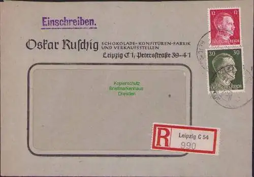 B17458 Einschreiben R-Brief an Gebr. Hörmann A.-G. Leipzig C 54 1942